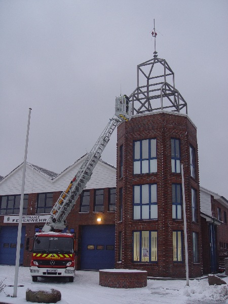 Das neue Fahrzeug der Freiwilligen Feuerwehr Helgoland. Ein Drehleiterwagen.