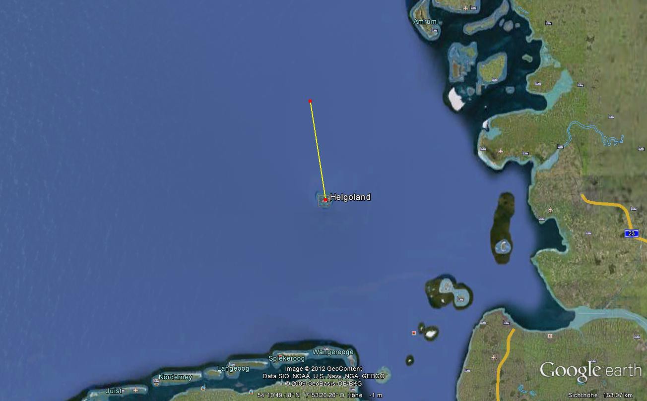 Ein Bildauschnitt der Nordsee aus Google Earth.