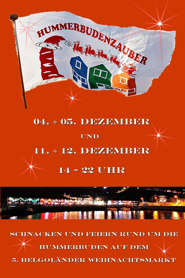 Werbeplakat für den Helgoländer Weihnachtsmarkt Hummerbudenzauber.