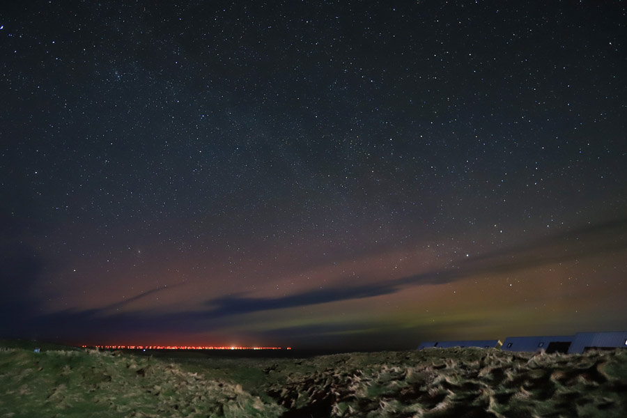 Polarlicht von Helgoland aus gesehen am 16.3.2023, zwischen 0 und 1:30 Uhr.