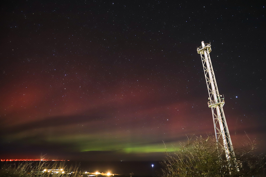 Polarlicht von Helgoland aus gesehen am 16.3.2023, zwischen 0 und 1:30 Uhr.