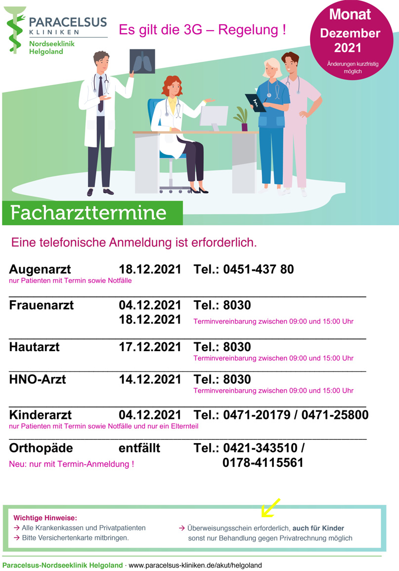 Plan der Facharzt-Termine auf Helgoland.