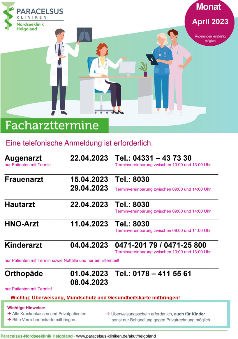 Plan der Facharzt-Termine auf Helgoland.