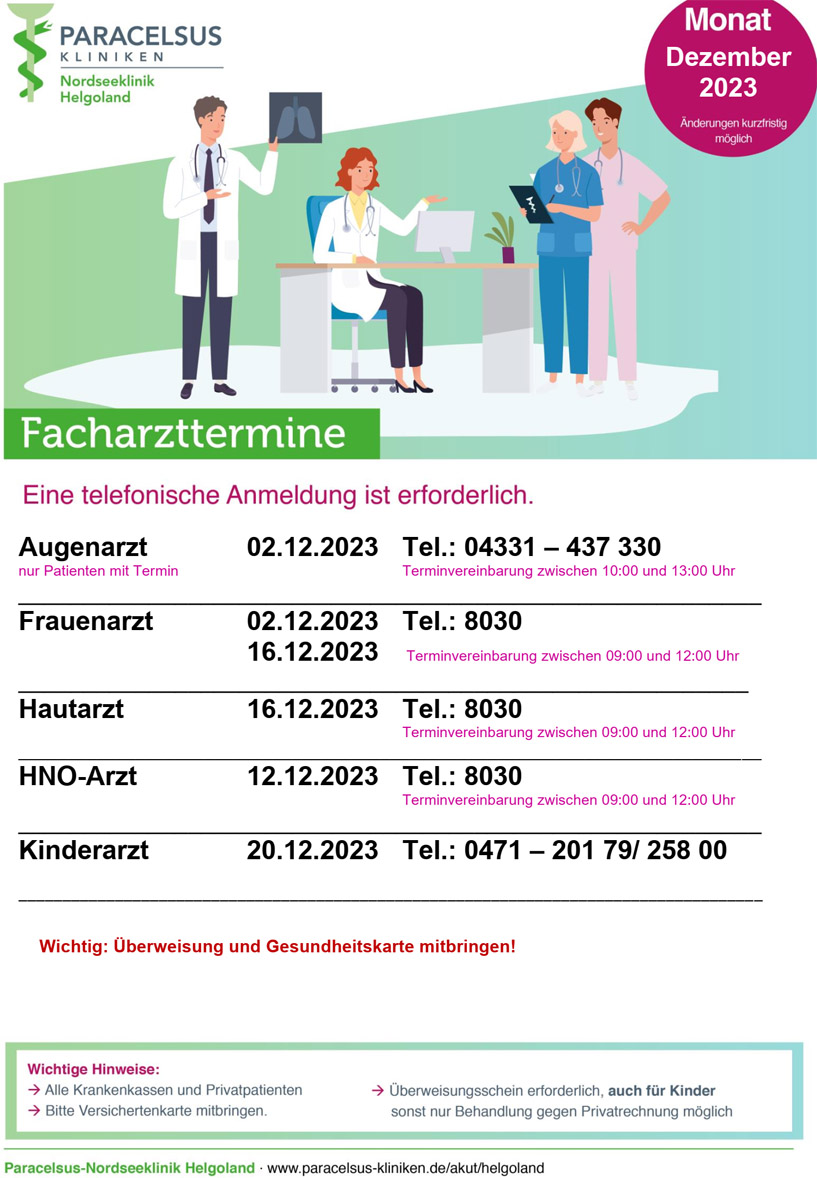 Plan der Facharzt-Termine auf Helgoland.