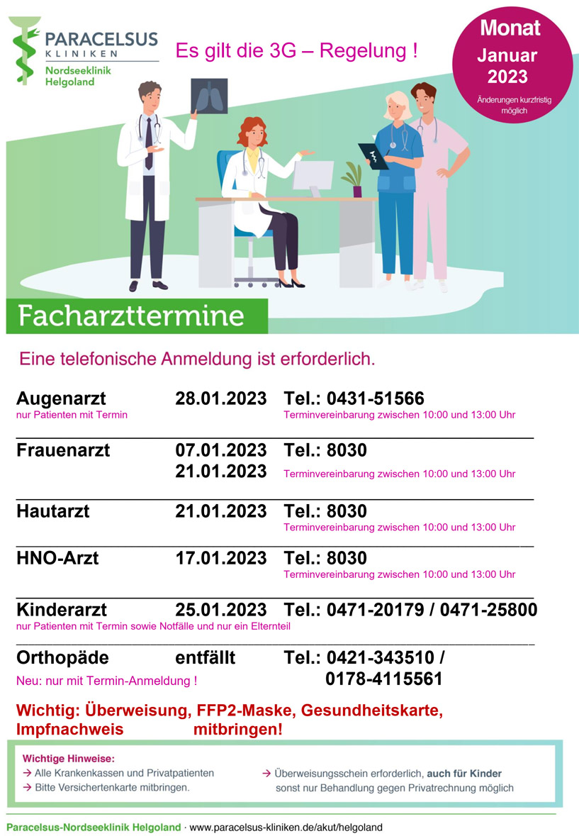 Plan der Facharzt-Termine auf Helgoland.