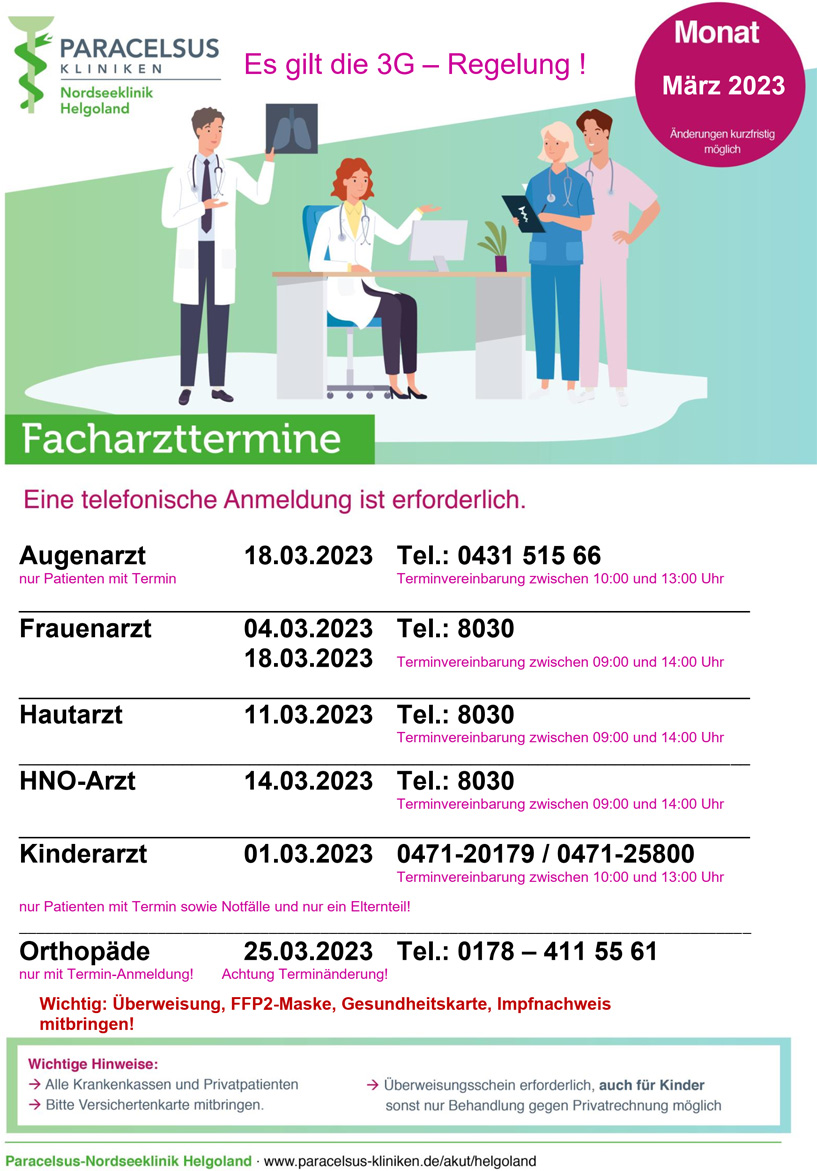 Plan der Facharzt-Termine auf Helgoland.