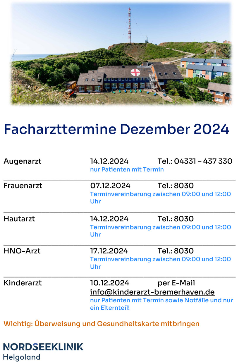 Plan der Facharzt-Termine auf Helgoland.