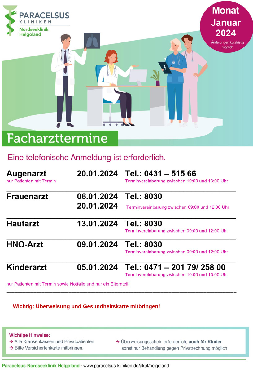 Plan der Facharzt-Termine auf Helgoland.