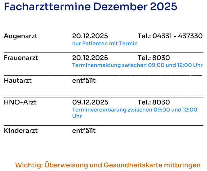 Plan der Facharzt-Termine auf Helgoland.