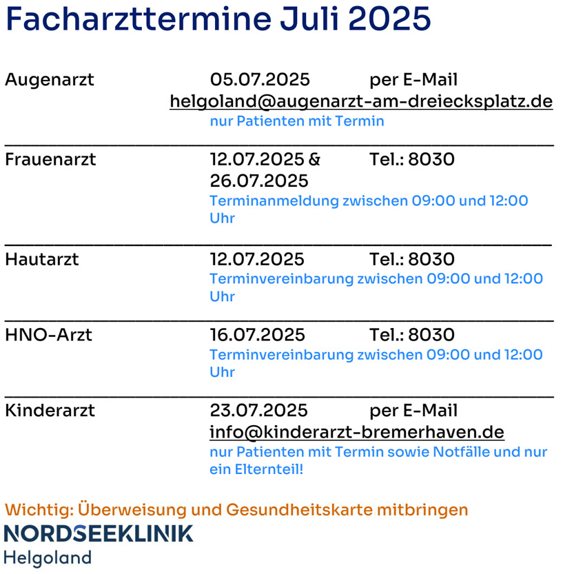 Plan der Facharzt-Termine auf Helgoland.