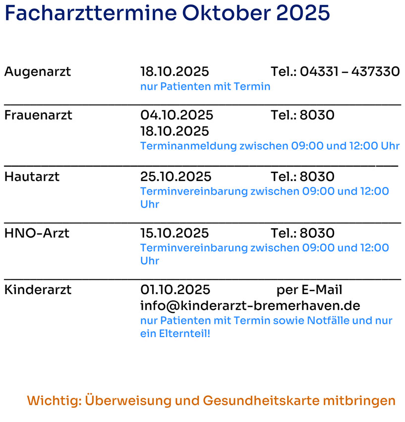 Plan der Facharzt-Termine auf Helgoland.