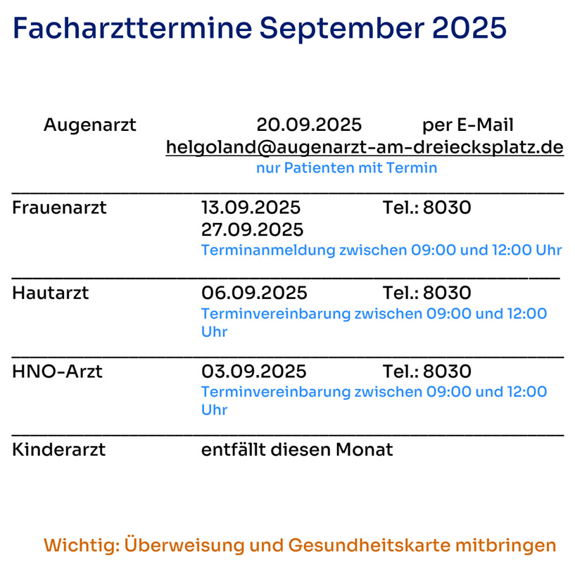 Plan der Facharzt-Termine auf Helgoland.