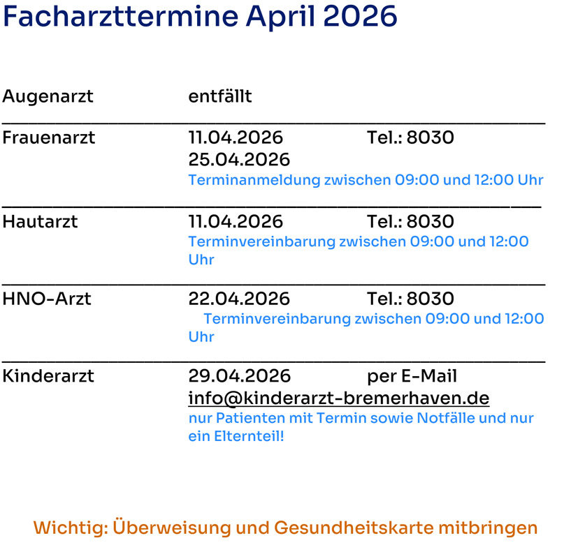 Plan der Facharzt-Termine auf Helgoland.