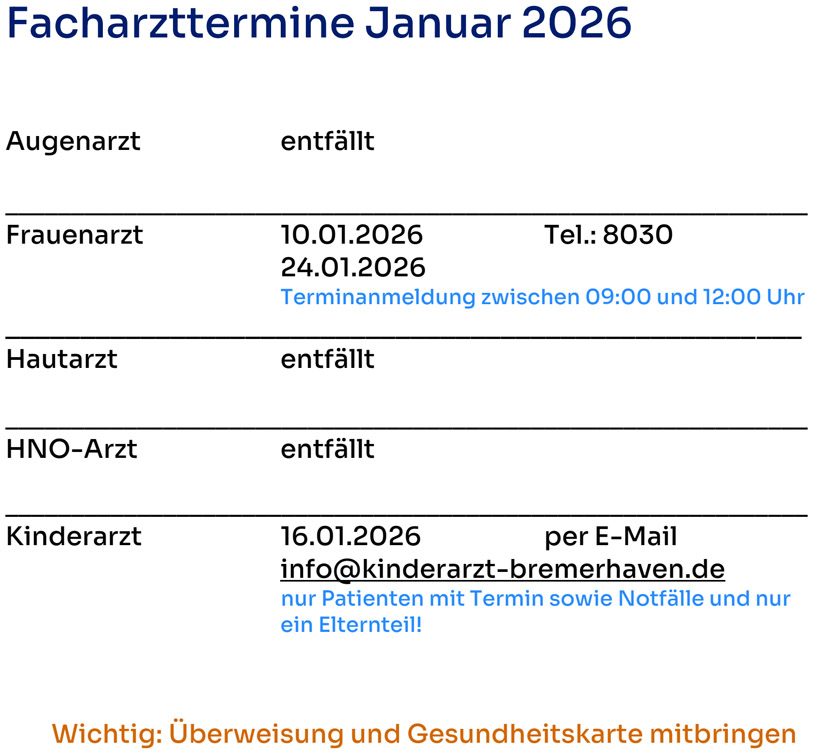 Plan der Facharzt-Termine auf Helgoland.
