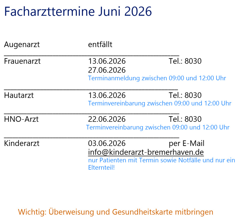 Plan der Facharzt-Termine auf Helgoland.