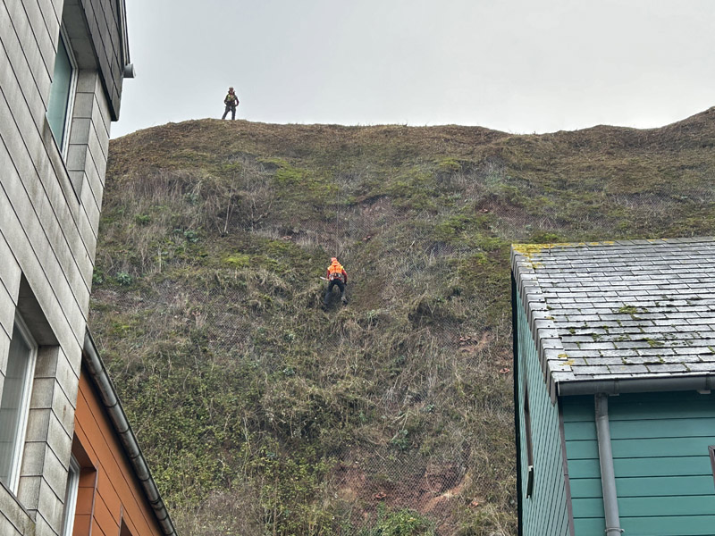 Wartungsarbeiten an der Felssicherung der Ostklippe zwischen Fahrstuhl und Hein Meck Treppe.