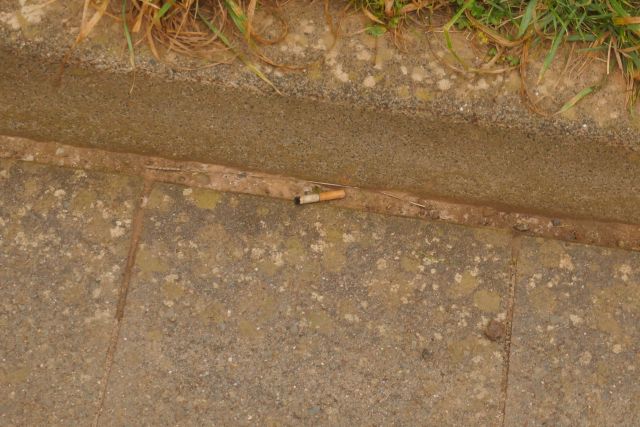 Zigarettenkippen am Autoberg auf Helgoland.