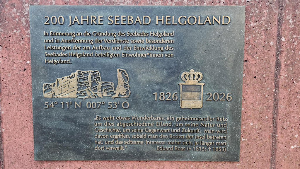 Bronze-Erinnerungstafel 200 Jahre Seebad Helgoland.