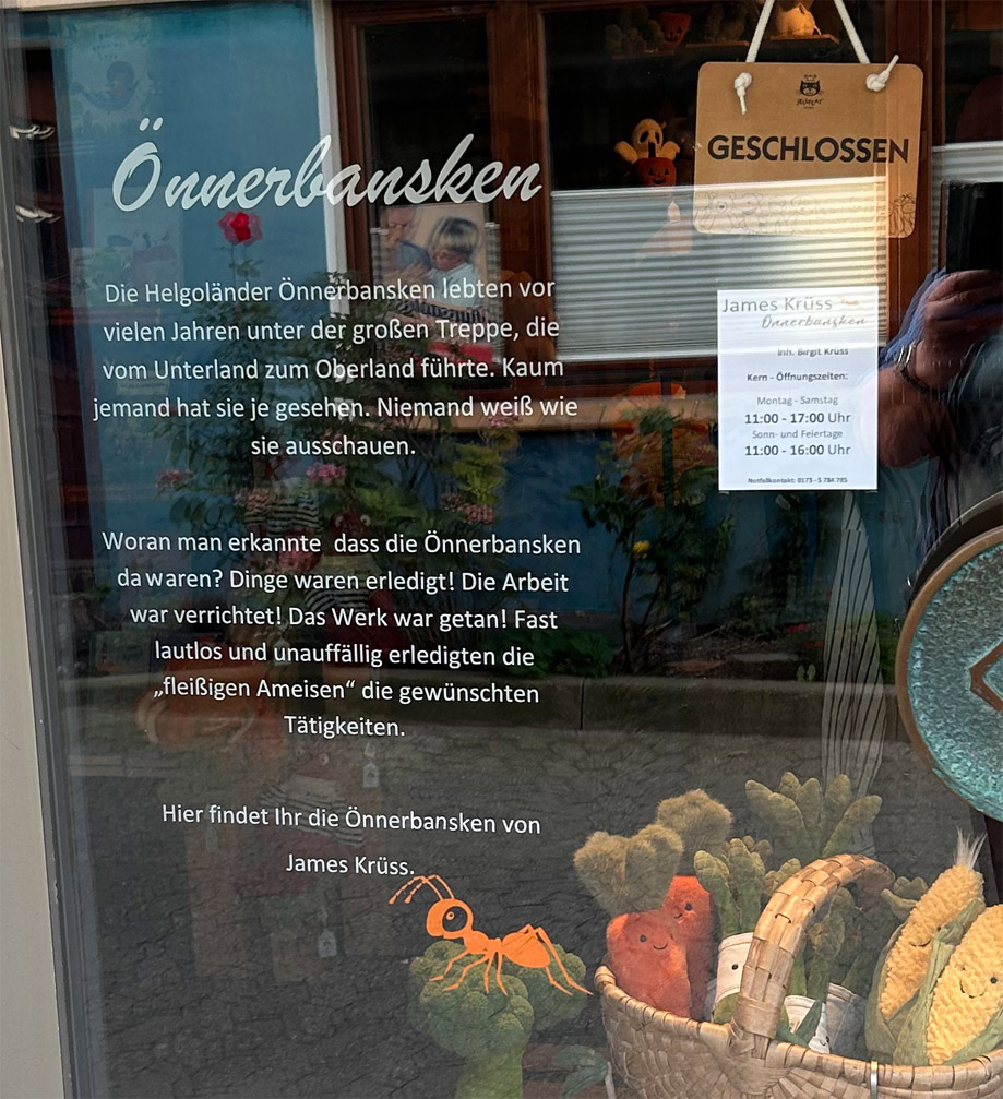 Das Gesch&auml;ft &Ouml;nnerbansken im Oberland auf Helgoland.